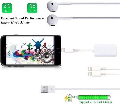 esbeecables [MFi Certified iPhone Adapter & Splitter, 2 in 1 Dual Lightning Headphone Jack Aux Audio & Charge Adapter Dongle for iPhone 14 13 12 11 XS XR, Support Call + Charge + Sync + Music Control in Saudi Arabia