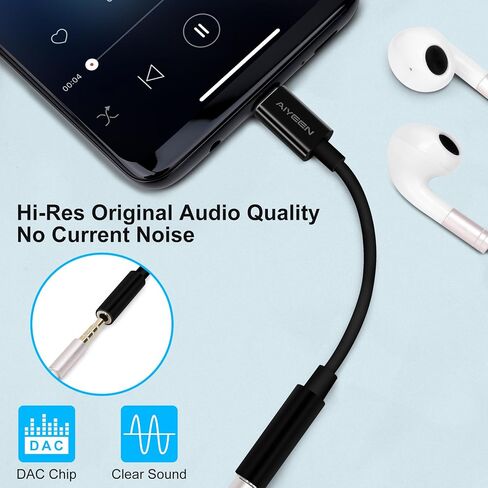 Upgraded USB C to 3.5mm Jack Female Headphone Adapter (2 Pack), USB C to Aux Headphone Audio Adapter, Hi-Res DAC Chip Headphone Adaptor Compatible with Phone 15 Series Samsung, Pixel, iPad (Black) in Kuwait