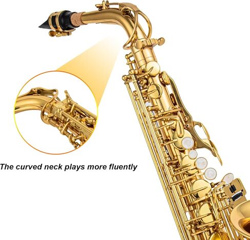 يتضمن الساكسفون Alto Saxophone Eb للمبتدئين فرشاة قماشية وحقيبة قفاز وقطعة صفارة من الفلين وحزام رقبة وإكسسوارات أخرى (ذهبي أسود) in Kuwait