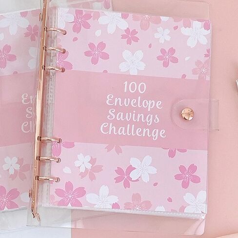 غلاف تحدي توفير المال 100 ظرف، مجلد تحدي توفير المال للأظرف النقدية، مجلد تحدي توفير المال على ظرف لتوفير 5,050 دولارًا أمريكيًا، غلاف وردي مقاس A5 in Kuwait