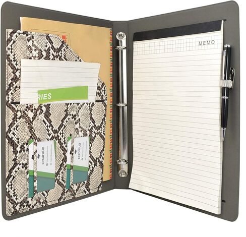 مجلد ملفات Padfolio Ring Binder مع حافظة قابلة للإزالة، حافظة منظمة من جلد البولي يوريثان بملمس الثعبان مع حافظة ثلاثية الحلقات (أبيض) in Saudi Arabia
