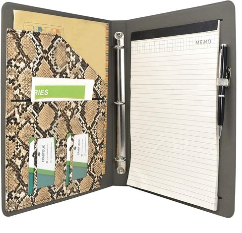 مجلد ملفات Padfolio Ring Binder مع حافظة قابلة للإزالة، حافظة منظمة من جلد البولي يوريثان بملمس الثعبان مع حافظة ثلاثية الحلقات (أبيض) in Saudi Arabia