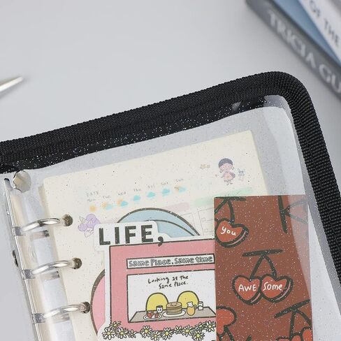 A6 Binder Cover Refillable 6 Ring Notebook Binder Clear Soft PVC Zipper Binders Folder for 6 Hole Filler Paper Personal File Organizer Planner(Black Zipper Closure) in Kuwait