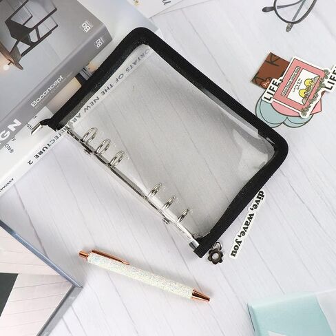 A6 Binder Cover Refillable 6 Ring Notebook Binder Clear Soft PVC Zipper Binders Folder for 6 Hole Filler Paper Personal File Organizer Planner(Black Zipper Closure) in Kuwait
