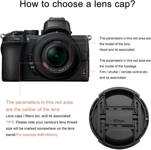 2 حزمة غطاء عدسة مركزي 67 ملم لنيكون كانون سوني متوافق مع كاميرات Canon Rebel T6i T6 T5i T5 T4i T3i T3 T2i، EOS 700D 650D 600D 550D 70D 60D 7D DSLR مع عدسات EF-S مقاس 18-135 مم هي عدسات STM in Saudi Arabia