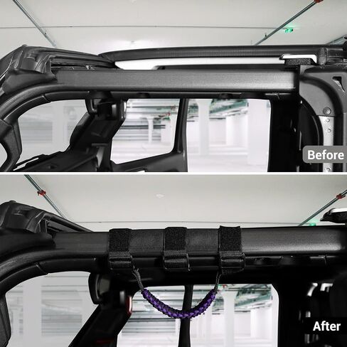 JeCar 2 x Roll Bar Grab Handles Paracord Grip Handles for 1955-2022 Jeep Wrangler YJ TJ JK JKU JL JLU & Gladiator JT, Black & Purple, American Flag in Saudi Arabia