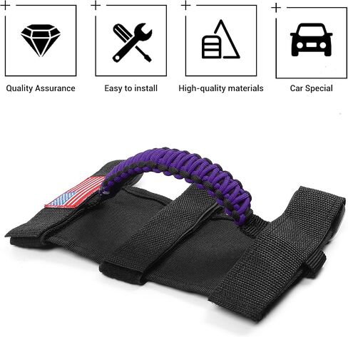 JeCar 2 x Roll Bar Grab Handles Paracord Grip Handles for 1955-2022 Jeep Wrangler YJ TJ JK JKU JL JLU & Gladiator JT, Black & Purple, American Flag in Saudi Arabia