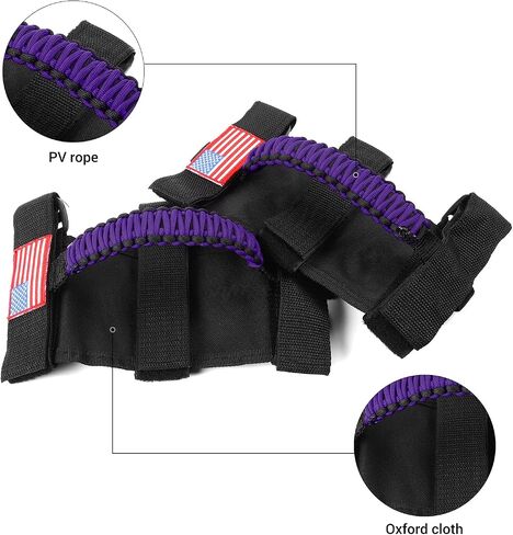 JeCar 2 x Roll Bar Grab Handles Paracord Grip Handles for 1955-2022 Jeep Wrangler YJ TJ JK JKU JL JLU & Gladiator JT, Black & Purple, American Flag in Saudi Arabia