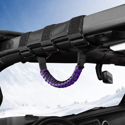 JeCar 2 x Roll Bar Grab Handles Paracord Grip Handles for 1955-2022 Jeep Wrangler YJ TJ JK JKU JL JLU & Gladiator JT, Black & Purple, American Flag in Saudi Arabia