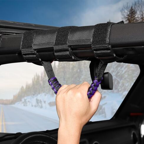 JeCar 2 x Roll Bar Grab Handles Paracord Grip Handles for 1955-2022 Jeep Wrangler YJ TJ JK JKU JL JLU & Gladiator JT, Black & Purple, American Flag in Saudi Arabia