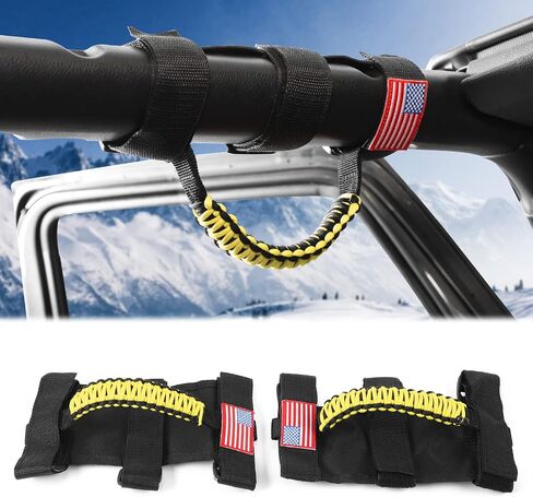 JeCar 2 x Roll Bar Grab مقابض Paracord Grip مقابض لـ 1955-2022 Jeep Wrangler YJ TJ JK JKU JL JLU & Gladiator JT، أسود وأرجواني، العلم الأمريكي in Kuwait