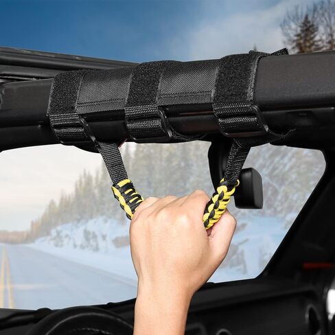 JeCar 2 x Roll Bar Grab مقابض Paracord Grip مقابض لـ 1955-2022 Jeep Wrangler YJ TJ JK JKU JL JLU & Gladiator JT، أسود وأرجواني، العلم الأمريكي in Kuwait
