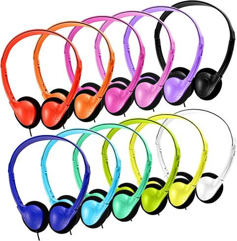 Kids Headphones Bulk 20 Pack Multi Colored On-Ear Corded Headphones with 3.5mm Jack for School Classroom Libraries Students Adult, Individually Bagged (12 Colors) in Saudi Arabia