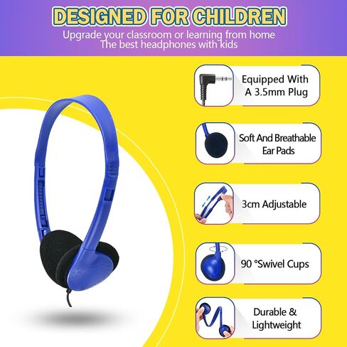 Classroom Headphones Bulk 30 Pack for School Kids,Wholesale Durable Earphones Class Set of Headphones for Students Children Toddler Teens and Adult Multi Color in Kuwait