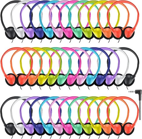 Classroom Headphones Bulk 30 Pack for School Kids,Wholesale Durable Earphones Class Set of Headphones for Students Children Toddler Teens and Adult Multi Color in Kuwait