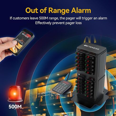 Retekess TD177 Restaurant Pager System, Pagers and Beepers Long Range, New Experience, Out of Range Alarm, Close Reminder, 10 Rugged Pagers for Food Truck, Coffee Shop in Saudi Arabia