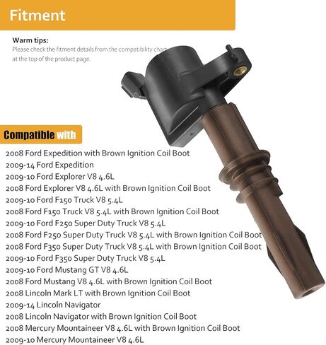 Ignition Coils Compatible with V8 4.6L 5.4L 2008 2009 2010 Ford F150 F250 F350 Super Duty, Expedition Explorer Mustang Lincoln Navigator Mercury Mountaineer, Brown Boot C1659 DG521 FD509, Pack of 8 in Saudi Arabia