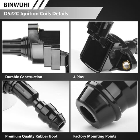 4 قطع حزمة ملف الإشعال UF491 متوافقة مع Chevy، Buick، GMC، Pontiac، Saturn 2.4L، 2.2L، 2.0L Turbo، Malibu، HHR، Cobalt، Equinox، Terrain، G6 يستبدل OE# D522C، 12638824، 12578224 in Kuwait