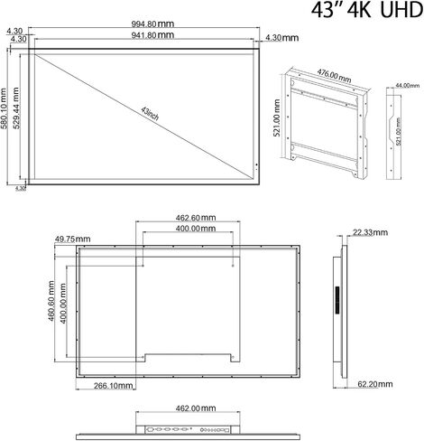 تلفزيون مرآة ذكي 43 بوصة 4K UHD من Elecsung للحمام موالف ATSC مقاوم للماء، واي فاي مدمج، بلوتوث وأليكسا للفندق/المطبخ 2023 موديل SS550U22-43 in Kuwait