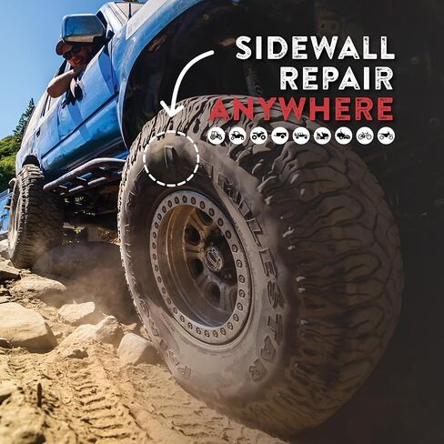 طقم إصلاح الإطارات الجانبية GlueTread SxS UTV | إصلاح الإطارات في حالات الطوارئ في أي مكان | لا حاجة لإزالة الإطارات | طقم تصحيح الإطارات بدون أنابيب للجدار الجانبي | يشتمل على مسرع (يزيل وقت المعالجة) | الاستخدام على الطرق الوعرة in Kuwait