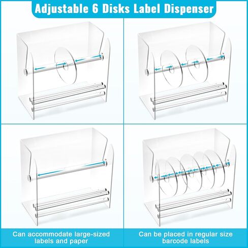 حامل الملصقات، موزع الملصقات القابل للتعديل، حامل ملصقات الأكريليك Wjiang لفات ملصقات الطابعة الحرارية، حامل ملصقات الشحن، مستلزمات الطابعة المكتبية للمكتب المنزلي (6 أقراص) in Kuwait