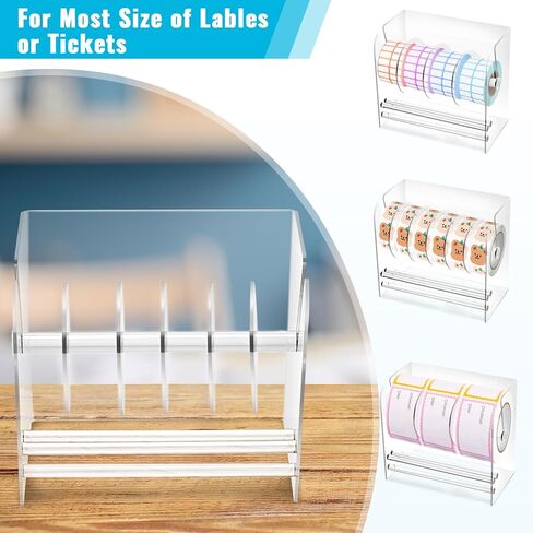 حامل الملصقات، موزع الملصقات القابل للتعديل، حامل ملصقات الأكريليك Wjiang لفات ملصقات الطابعة الحرارية، حامل ملصقات الشحن، مستلزمات الطابعة المكتبية للمكتب المنزلي (6 أقراص) in Kuwait