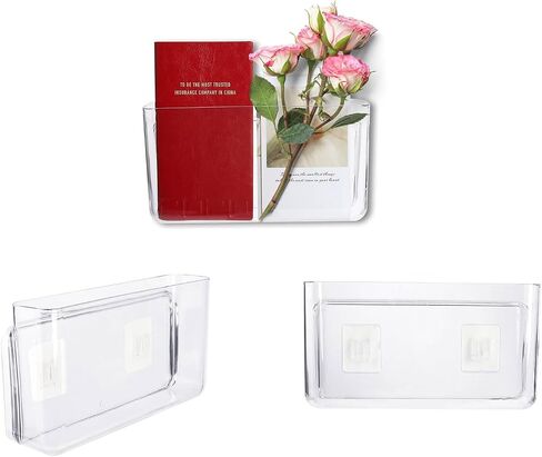 3 Pack Plastic Wall Folders, 8.7" x 1.8" x 4.7" Clear Hanging Wall File Organizer, Durable Small Wall Mount File Holder for Office, Living Room, Bathroom, Bedroom in Saudi Arabia