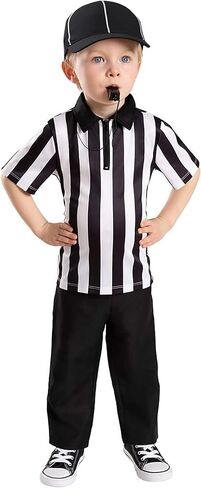 FitsT4 Kids حكم قميص رسمي باللونين الأبيض والأسود مخطط بسحاب وياقة قصيرة الأكمام زي حكم جيرسي مع صافرة Pro Ref موحد لكرة القدم وكرة السلة وكرة القدم in Kuwait