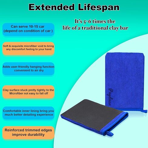 Pack of 2 Clay Mitt for Car Detailing, Microfiber Clay Bar Mitt, Medium Grade Car Clay 150m x 220mm, Alternative Clay Towel Auto Detailing, Scratch-Free Paint-Safe in Saudi Arabia