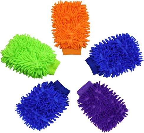 5 Pcs Premium Chenille Microfiber Car Wash Glove, Double Sided Scratch-Free Car Wash Mitt, Soft Car Wash Sponge, Microfiber Wash Mitt for Car Cleaning in Saudi Arabia