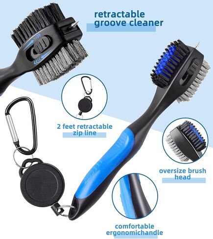 Golf Club Cleaning Tool Set, Oversized Golf Club Brush Cleaner with Retractable Spike and Club Groove Sharpener for U -Grooves & V-Grooves, Must Have Golf Club Accessories for Men and Women, Blue in Saudi Arabia
