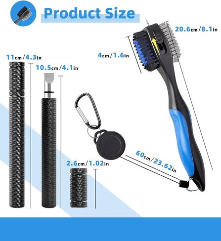 Golf Club Cleaning Tool Set, Oversized Golf Club Brush Cleaner with Retractable Spike and Club Groove Sharpener for U -Grooves & V-Grooves, Must Have Golf Club Accessories for Men and Women, Blue in Saudi Arabia