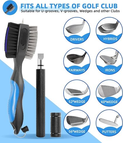 Golf Club Cleaning Tool Set, Oversized Golf Club Brush Cleaner with Retractable Spike and Club Groove Sharpener for U -Grooves & V-Grooves, Must Have Golf Club Accessories for Men and Women, Blue in Saudi Arabia