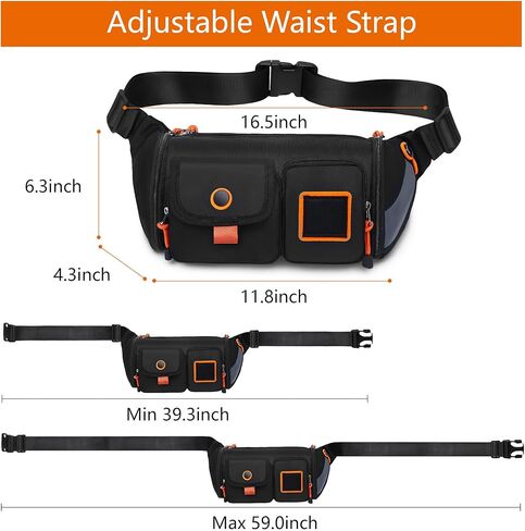 حقيبة كروس فاني باك للخصر للنساء والرجال، حقيبة واسط صغيرة مقاومة مع 4 جيوب، حقيبة حزام للجري والسفر والمشي لمسافات طويلة وحقيبة صدر خفيفة الوزن تناسب جميع الهواتف (أسود) in Kuwait