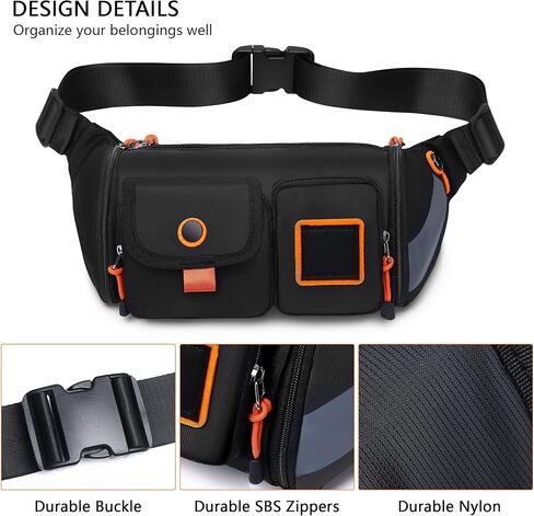 حقيبة كروس فاني باك للخصر للنساء والرجال، حقيبة واسط صغيرة مقاومة مع 4 جيوب، حقيبة حزام للجري والسفر والمشي لمسافات طويلة وحقيبة صدر خفيفة الوزن تناسب جميع الهواتف (أسود) in Kuwait