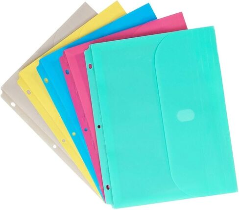 1InTheOffice Binder Pocket Envelopes 3 Ring, 3 Ring Envelopes with Hook & Loop Closure, Assorted Colors, (6 Pack) in Saudi Arabia