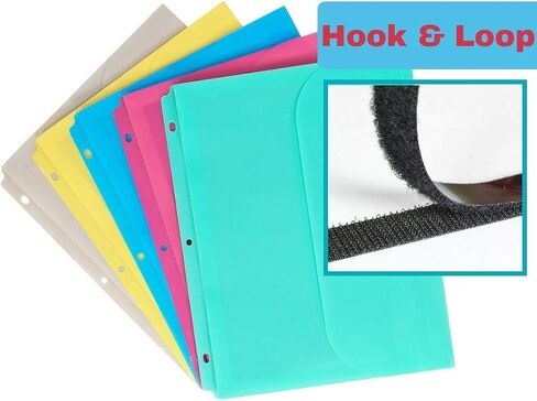 1InTheOffice Binder Pocket Envelopes 3 Ring, 3 Ring Envelopes with Hook & Loop Closure, Assorted Colors, (6 Pack) in Saudi Arabia