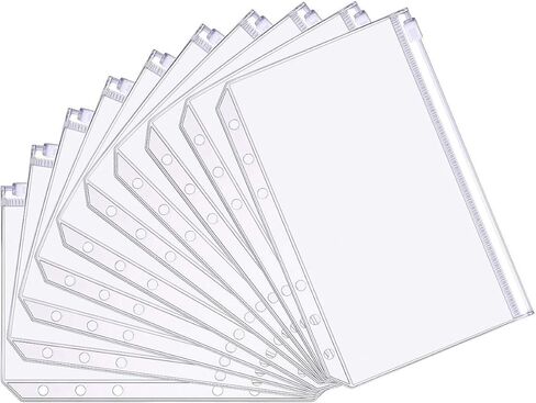 جيوب مجلدة بحجم A6 مجلدات بلاستيكية بسحاب مقاومة للماء 6 فتحات وسحاب أكياس أوراق فضفاضة للحقيبة لحفظ المستندات وحقائب بطاقات الكمبيوتر المحمول، 10 قطع in Kuwait