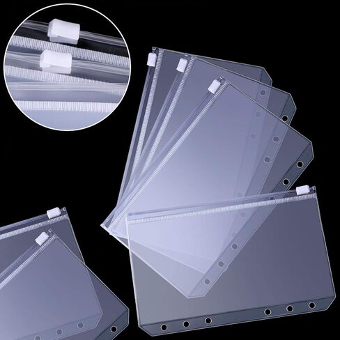 جيوب مجلدة بحجم A6 مجلدات بلاستيكية بسحاب مقاومة للماء 6 فتحات وسحاب أكياس أوراق فضفاضة للحقيبة لحفظ المستندات وحقائب بطاقات الكمبيوتر المحمول، 10 قطع in Kuwait