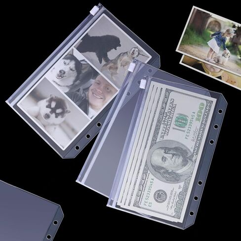 جيوب مجلدة بحجم A6 مجلدات بلاستيكية بسحاب مقاومة للماء 6 فتحات وسحاب أكياس أوراق فضفاضة للحقيبة لحفظ المستندات وحقائب بطاقات الكمبيوتر المحمول، 10 قطع in Kuwait