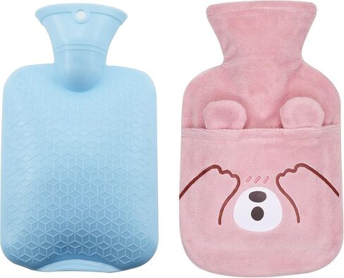 Blue Hot Water Bottle with Soft Wool Cover Removable，650ml Hot Water Bag for Pain Relief Hot/Cold Compress, Leak-Proof PVC Hand Feet Warmer & Heat Therapy Hot Water Bed Warmer in Saudi Arabia