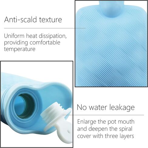 Blue Hot Water Bottle with Soft Wool Cover Removable，650ml Hot Water Bag for Pain Relief Hot/Cold Compress, Leak-Proof PVC Hand Feet Warmer & Heat Therapy Hot Water Bed Warmer in Saudi Arabia