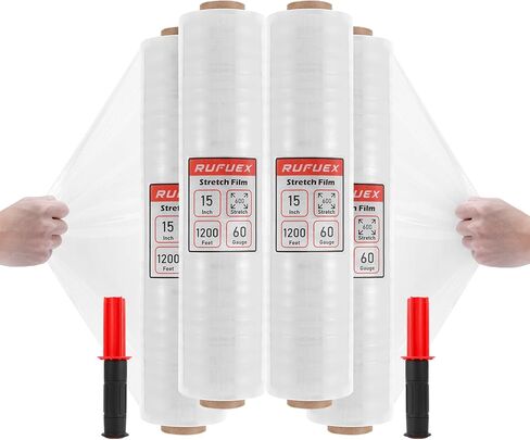 غلاف مطاطي - فيلم مطاطي مقاس 15 بوصة و1200 قدم وقياس 60 بمقبضين، غلاف بلاستيكي لتحريك القوة الصناعية 4 لفات in Kuwait