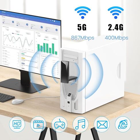 محول USB WiFi للكمبيوتر المكتبي، محول شبكة لاسلكي AC1300Mbps لأجهزة الكمبيوتر المحمول مع هوائي عالي الكسب 5dBi، نطاق مزدوج 2.4 جيجا هرتز 5 جيجا هرتز، يدعم Windows 11/10/8.1/8/7 وmacOS 10.9-10.15 in Saudi Arabia