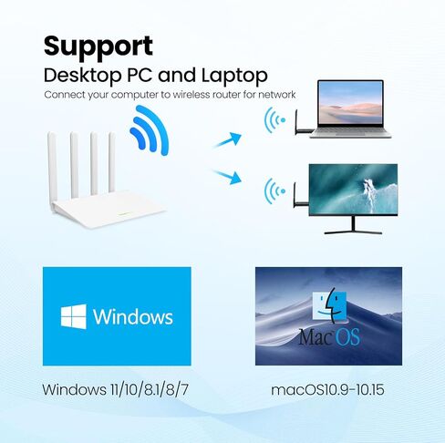 محول USB WiFi للكمبيوتر المكتبي، محول شبكة لاسلكي AC1300Mbps لأجهزة الكمبيوتر المحمول مع هوائي عالي الكسب 5dBi، نطاق مزدوج 2.4 جيجا هرتز 5 جيجا هرتز، يدعم Windows 11/10/8.1/8/7 وmacOS 10.9-10.15 in Saudi Arabia