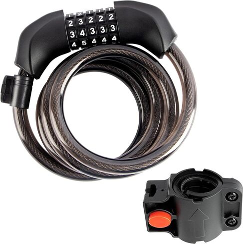 METOWARE كابل قفل الدراجة 4 أقدام مجموعة مضادة للسرقة قفل الدراجة 5 أرقام قفل دراجة اللف للطرق والدراجات الجبلية (أسود) in Kuwait
