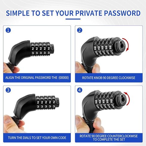 METOWARE كابل قفل الدراجة 4 أقدام مجموعة مضادة للسرقة قفل الدراجة 5 أرقام قفل دراجة اللف للطرق والدراجات الجبلية (أسود) in Kuwait