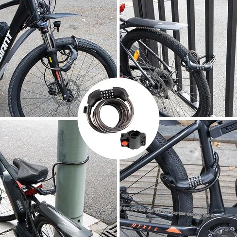 METOWARE كابل قفل الدراجة 4 أقدام مجموعة مضادة للسرقة قفل الدراجة 5 أرقام قفل دراجة اللف للطرق والدراجات الجبلية (أسود) in Kuwait