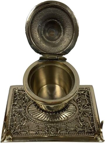 Schooner Bay Co. - 5" Brass Inkwell Pen Holder with Bone Nib Pen and Ink Powder- Antique Vintage Style in Saudi Arabia
