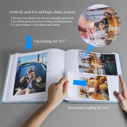 Photo Album with Writing Space 50 Pages 4x6 Photos Hold 200 or 5x7 Pictures Hold 100, Linen Cover Small Photo Book Albums with Memo for Anniversary Wedding Baby (Cyan Blue) in Saudi Arabia